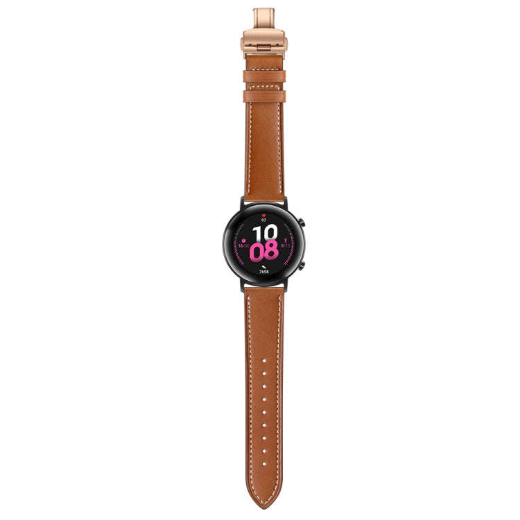 20mm Universal Butterfly Buckle Leather Watch Band, Style:Rose Gold Buckle(Brown)