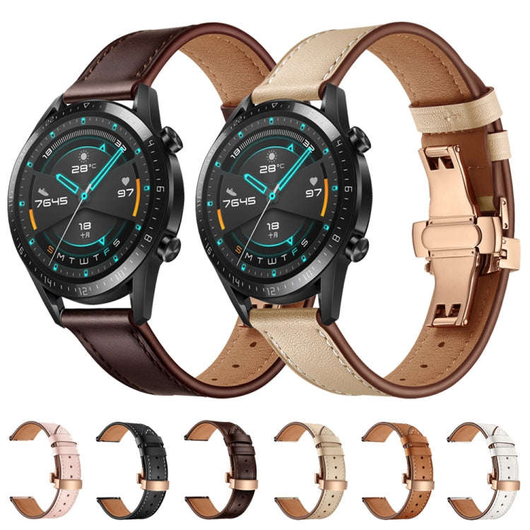 20mm Universal Butterfly Buckle Leather Watch Band, Style:Rose Gold Buckle(Pink)
