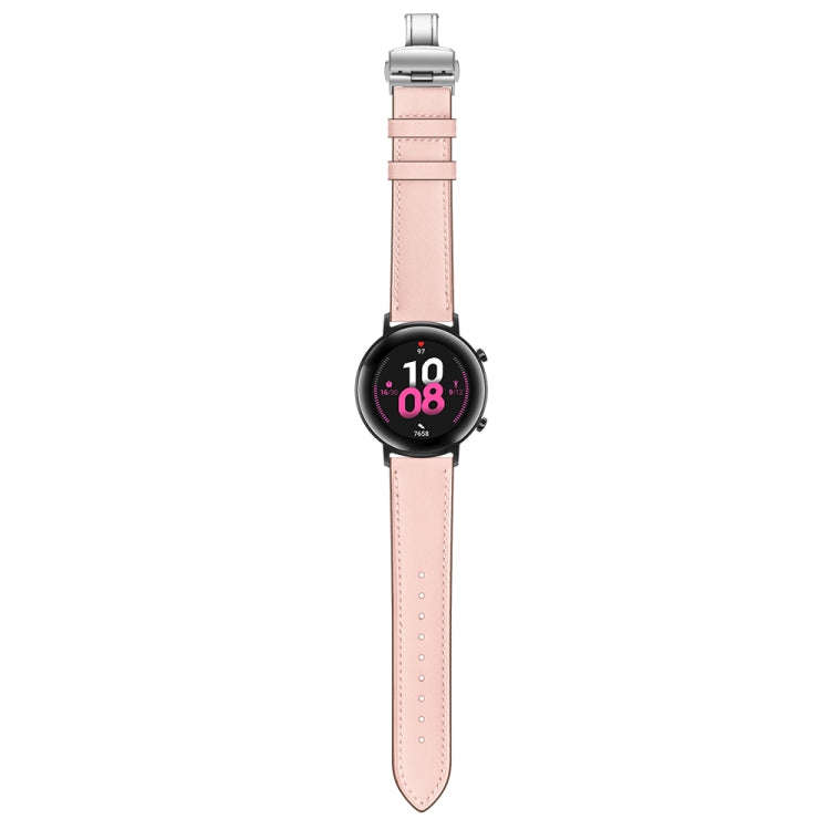 20mm Universal Butterfly Buckle Leather Watch Band, Style:Silver Buckle(Pink)