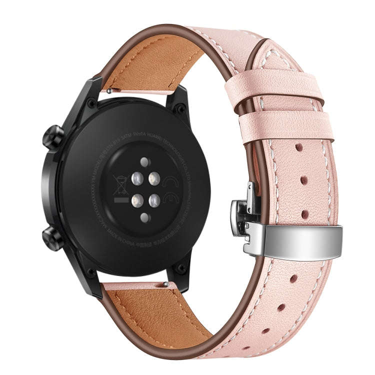 20mm Universal Butterfly Buckle Leather Watch Band, Style:Silver Buckle(Pink)