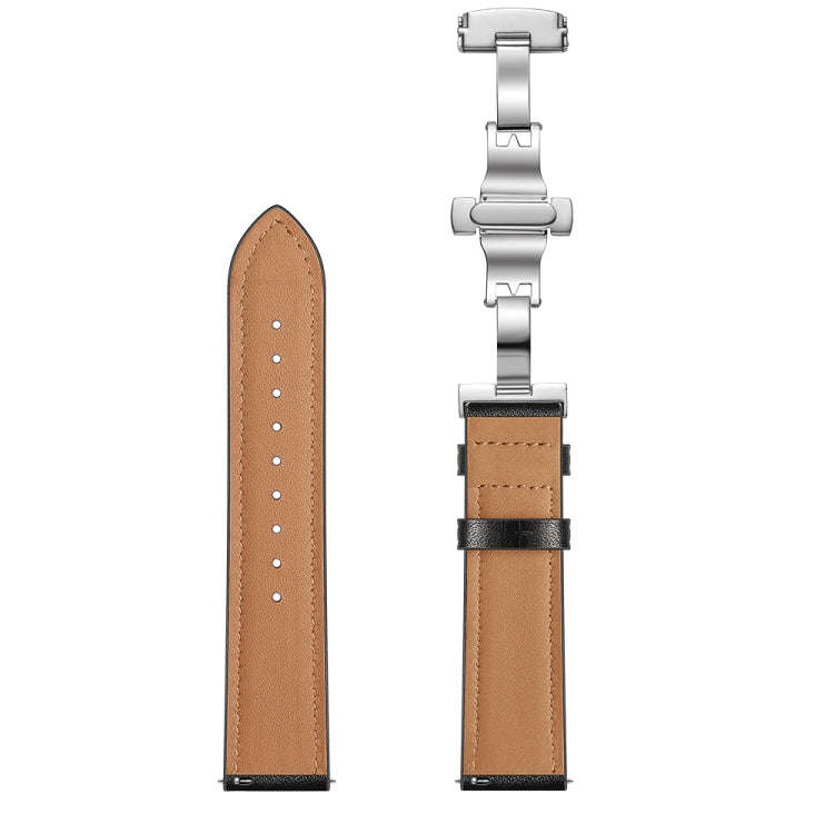 20mm Universal Butterfly Buckle Leather Watch Band, Style:Silver Buckle(Black)