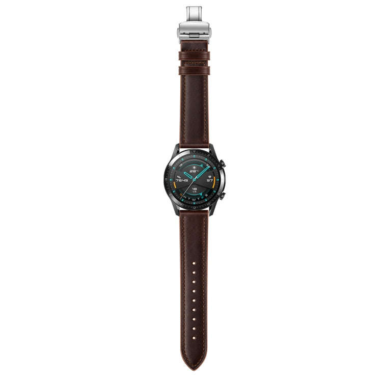 20mm Universal Butterfly Buckle Leather Watch Band, Style:Silver Buckle(Dark Brown)