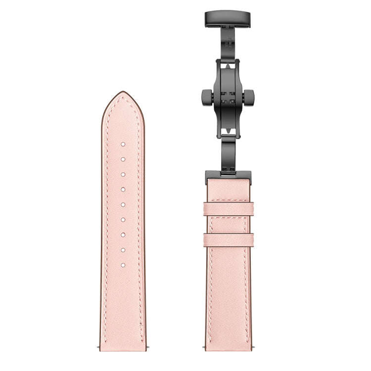 22mm Universal Butterfly Buckle Leather Watch Band, Style:Black Buckle(Pink)