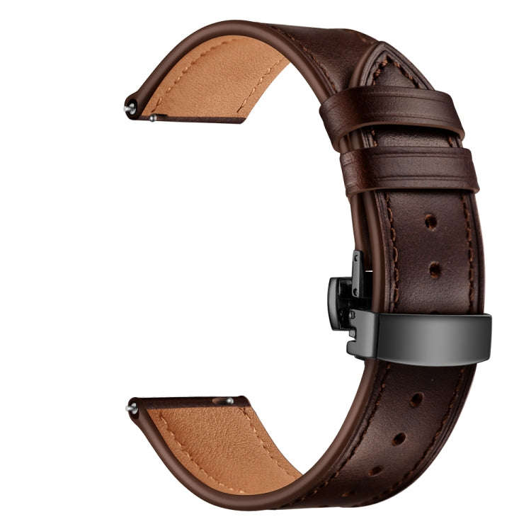 22mm Universal Butterfly Buckle Leather Watch Band, Style:Black Buckle(Dark Brown)