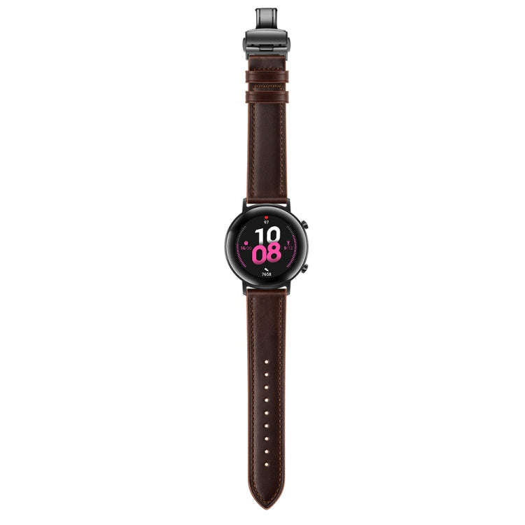 22mm Universal Butterfly Buckle Leather Watch Band, Style:Black Buckle(Dark Brown)