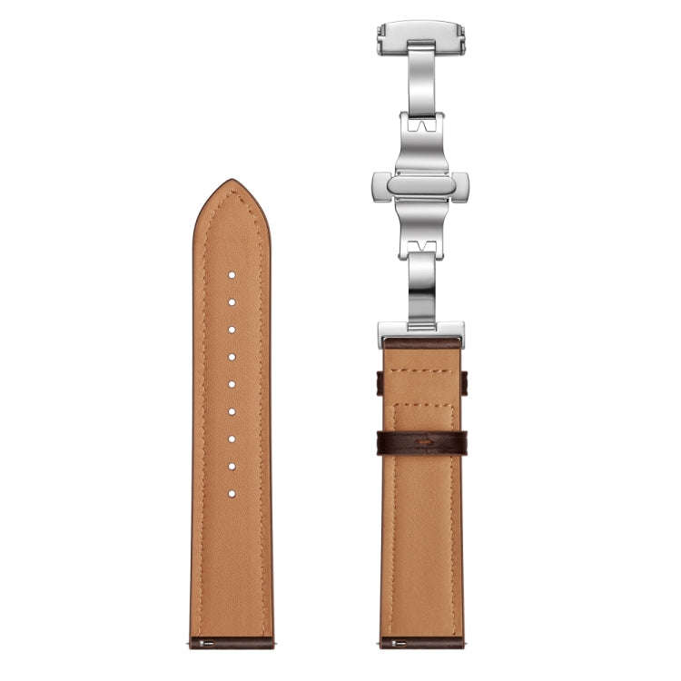 22mm Universal Butterfly Buckle Leather Watch Band, Style:Silver Buckle(Dark Brown)