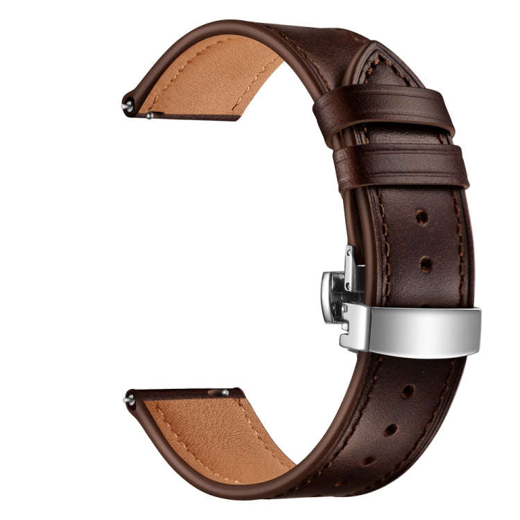 22mm Universal Butterfly Buckle Leather Watch Band, Style:Silver Buckle(Dark Brown)