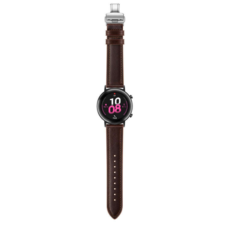22mm Universal Butterfly Buckle Leather Watch Band, Style:Silver Buckle(Dark Brown)