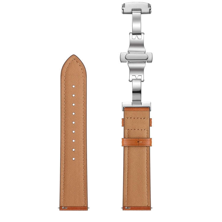 22mm Universal Butterfly Buckle Leather Watch Band, Style:Silver Buckle(Brown)