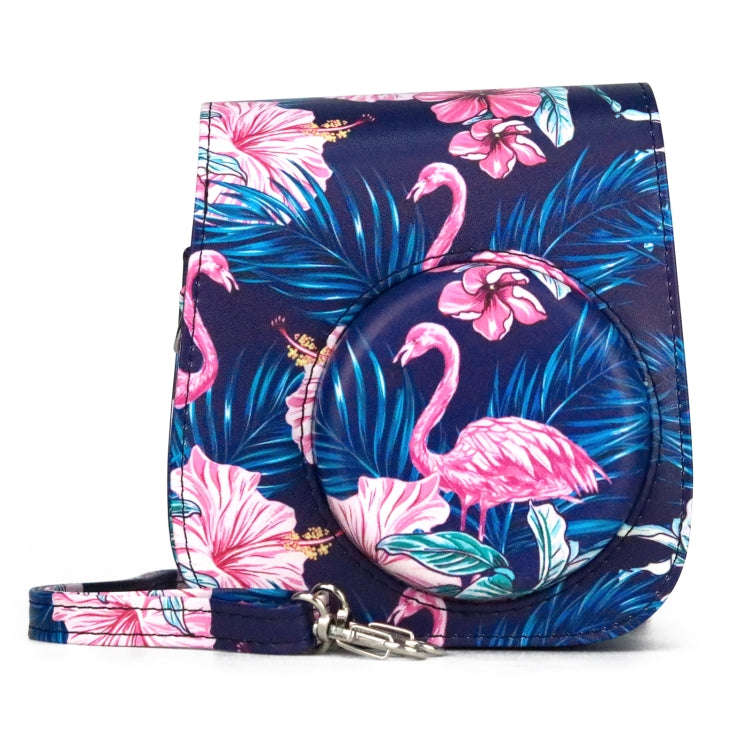 Flamingo Pattern Camera Bag with Shoulder Strap for Fujifilm Instax mini 11(Black Background)