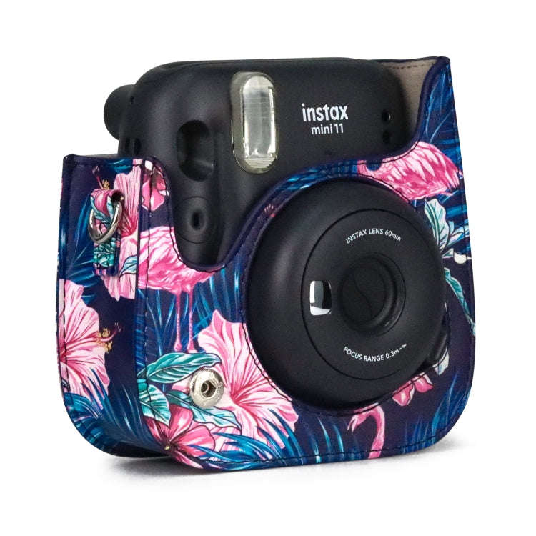 Flamingo Pattern Camera Bag with Shoulder Strap for Fujifilm Instax mini 11(Black Background)