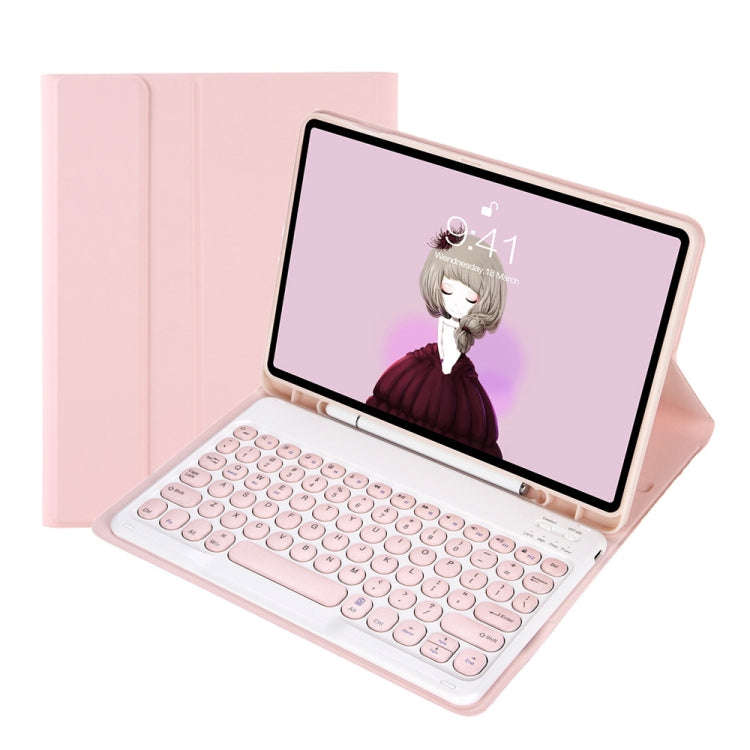 YT098B Detachable Candy Color Skin Feel Texture Round Keycap Bluetooth Keyboard Leather Case For ...