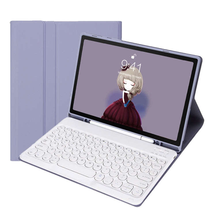 YT098B Detachable Candy Color Skin Feel Texture Round Keycap Bluetooth Keyboard Leather Case For ...