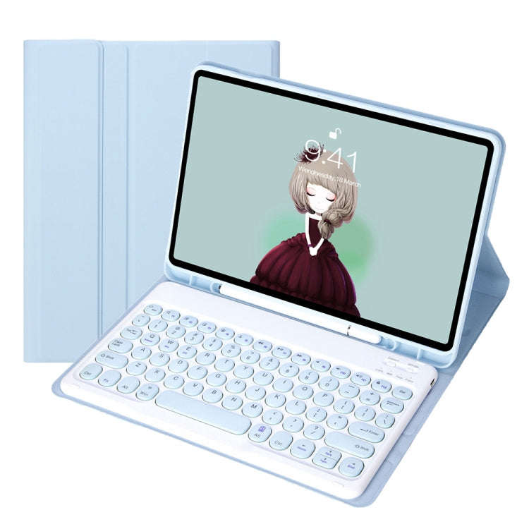 YT07B Detachable Candy Color Skin Feel Texture Round Keycap Bluetooth Keyboard Leather Case For i...