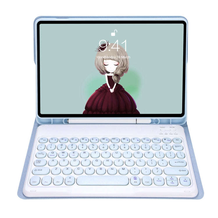 YT07B Detachable Candy Color Skin Feel Texture Round Keycap Bluetooth Keyboard Leather Case For i...