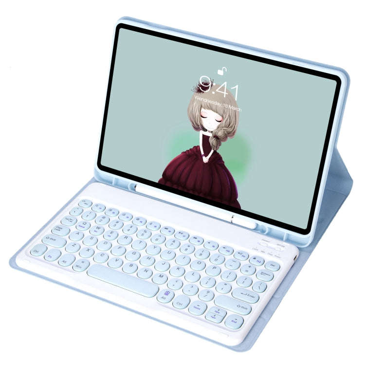 YT07B Detachable Candy Color Skin Feel Texture Round Keycap Bluetooth Keyboard Leather Case For i...