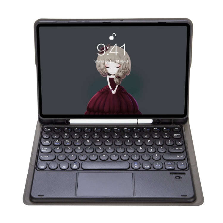 YA098B-A Detachable Lambskin Texture Round Keycap Bluetooth Keyboard Leather Tablet Case with Tou...