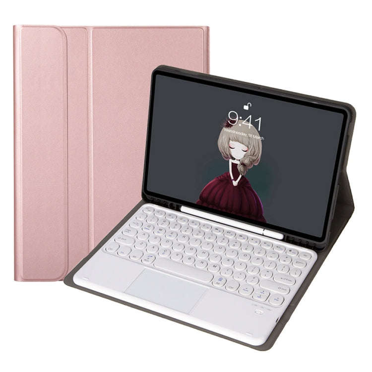 YA098B-A Detachable Lambskin Texture Round Keycap Bluetooth Keyboard Leather Tablet Case with Tou...