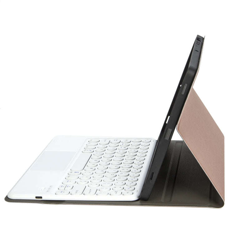YA098B-A Detachable Lambskin Texture Round Keycap Bluetooth Keyboard Leather Tablet Case with Tou...