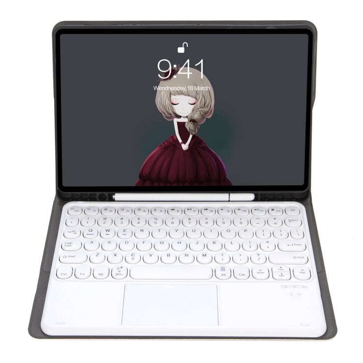 YA102B-A Detachable Lambskin Texture Round Keycap Bluetooth Keyboard Leather Tablet Case with Tou...