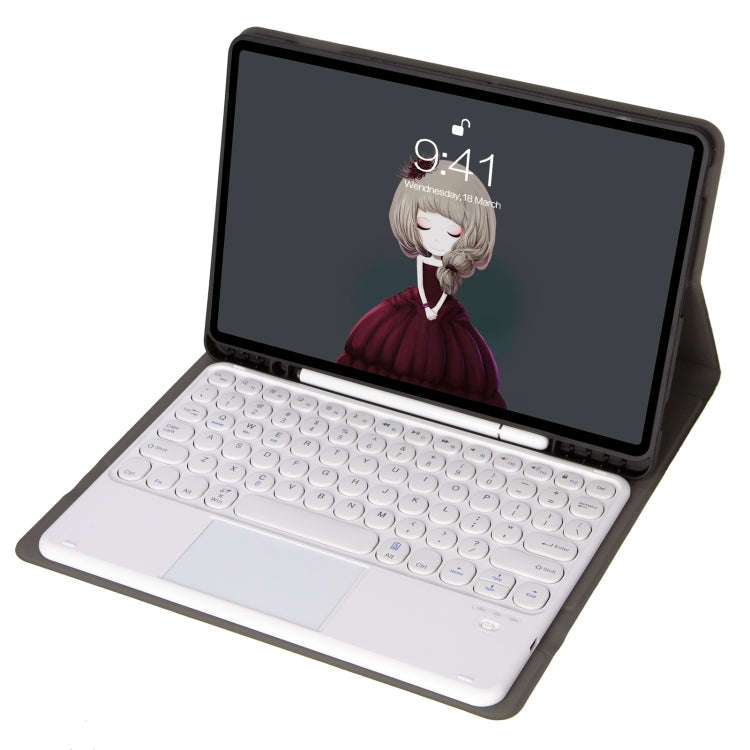 YA102B-A Detachable Lambskin Texture Round Keycap Bluetooth Keyboard Leather Tablet Case with Tou...