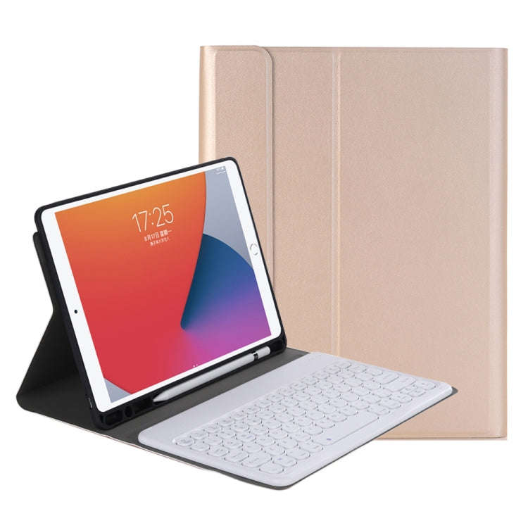 YA098B Detachable Lambskin Texture Round Keycap Bluetooth Keyboard Leather Tablet Case with Pen S...