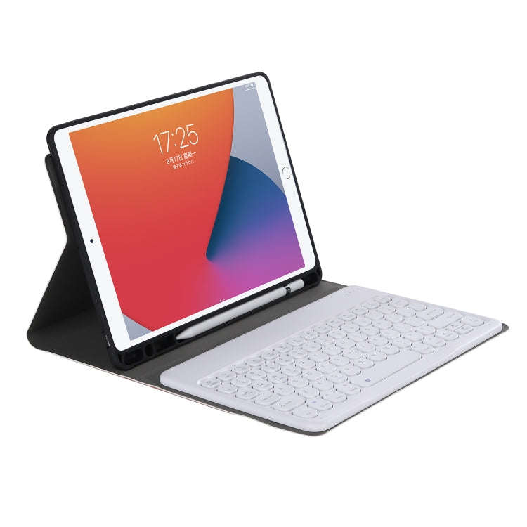 YA098B Detachable Lambskin Texture Round Keycap Bluetooth Keyboard Leather Tablet Case with Pen S...