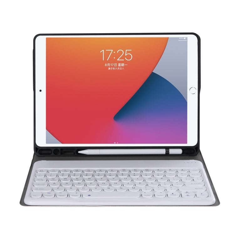 YA098B Detachable Lambskin Texture Round Keycap Bluetooth Keyboard Leather Tablet Case with Pen S...