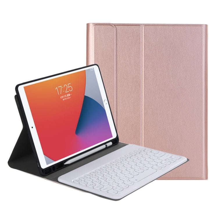 YA098B Detachable Lambskin Texture Round Keycap Bluetooth Keyboard Leather Tablet Case with Pen S...