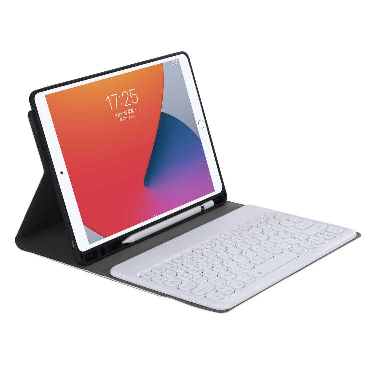 YA098B Detachable Lambskin Texture Round Keycap Bluetooth Keyboard Leather Tablet Case with Pen S...