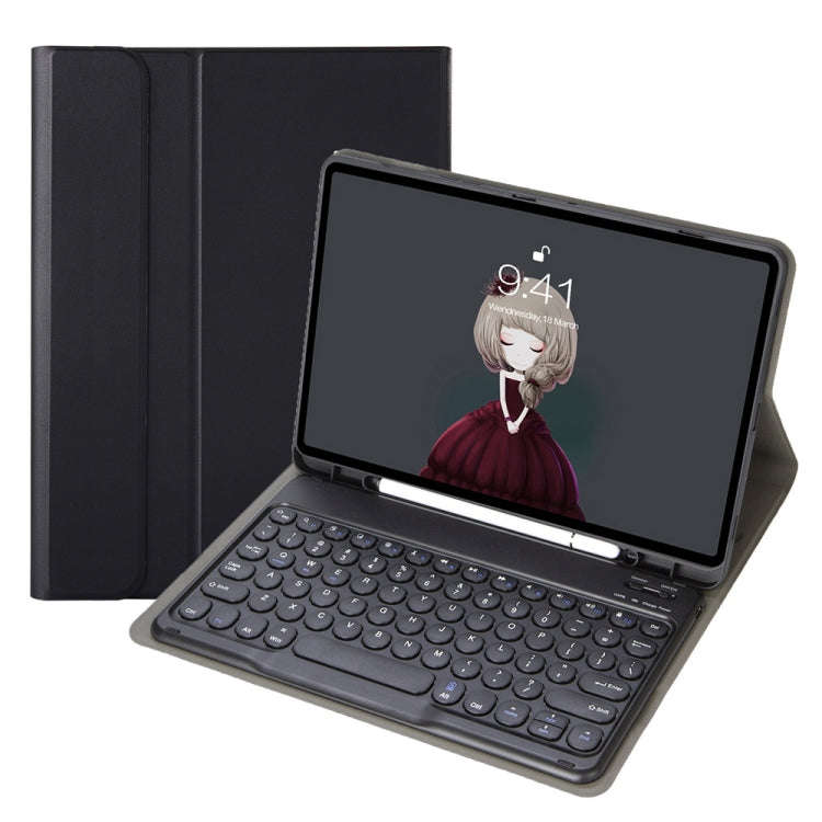 YA102B Detachable Lambskin Texture Round Keycap Bluetooth Keyboard Leather Tablet Case with Pen S...