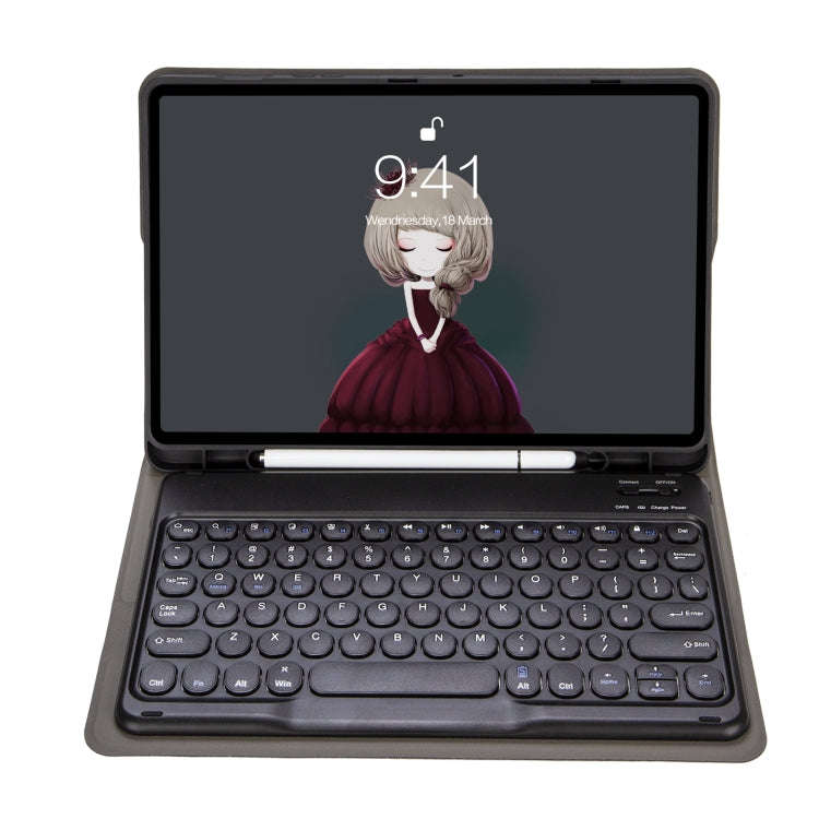 YA102B Detachable Lambskin Texture Round Keycap Bluetooth Keyboard Leather Tablet Case with Pen S...