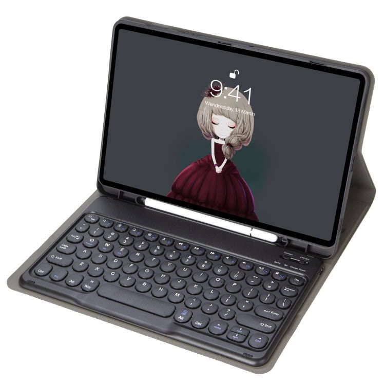 YA102B Detachable Lambskin Texture Round Keycap Bluetooth Keyboard Leather Tablet Case with Pen S...