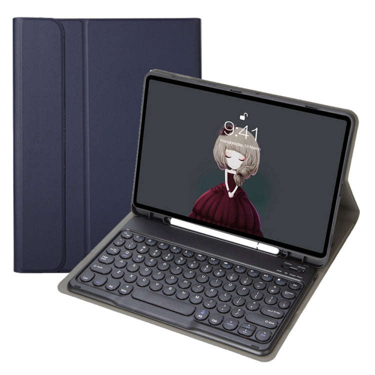 YA102B Detachable Lambskin Texture Round Keycap Bluetooth Keyboard Leather Tablet Case with Pen S...