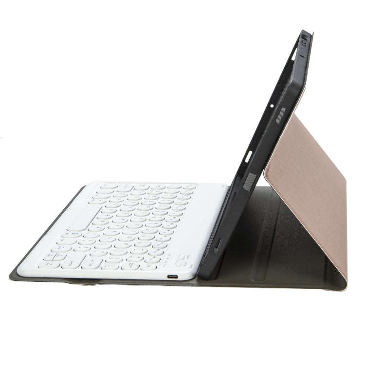 YA102B Detachable Lambskin Texture Round Keycap Bluetooth Keyboard Leather Tablet Case with Pen S...