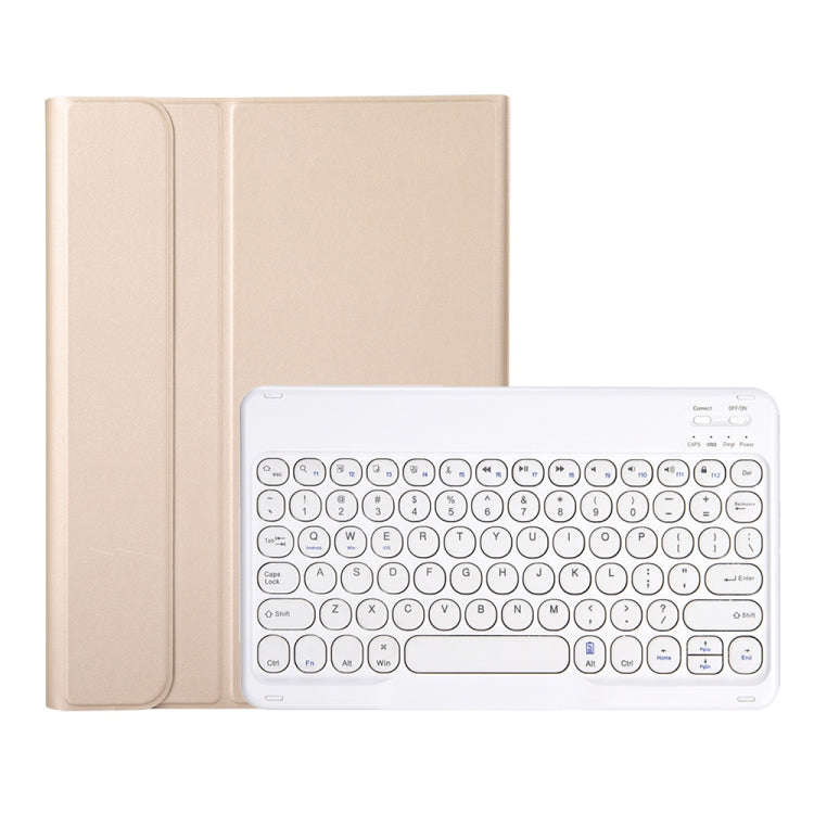 YA07B Detachable Lambskin Texture Round Keycap Bluetooth Keyboard Leather Tablet Case with Pen Sl...