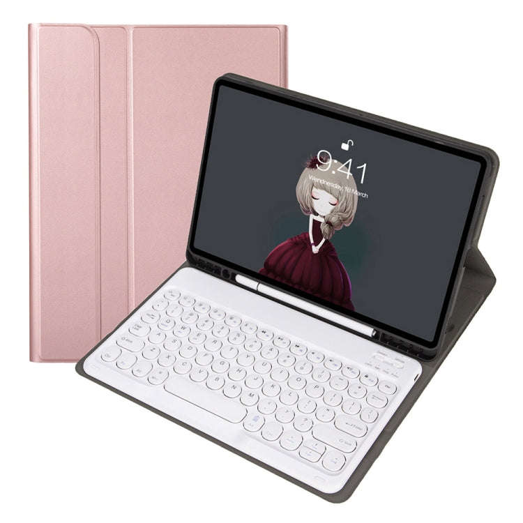 YA07B Detachable Lambskin Texture Round Keycap Bluetooth Keyboard Leather Tablet Case with Pen Sl...