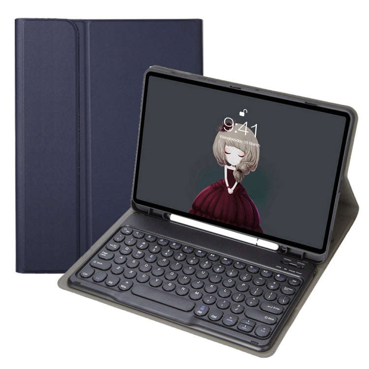 YA610B Detachable Lambskin Texture Round Keycap Bluetooth Keyboard Leather Tablet Case with Pen S...