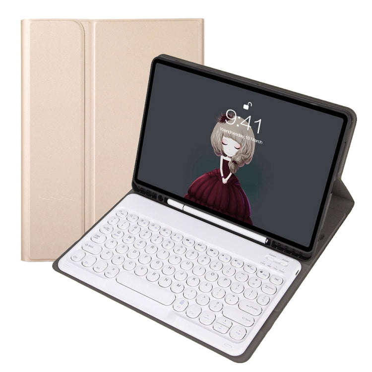 YA610B Detachable Lambskin Texture Round Keycap Bluetooth Keyboard Leather Tablet Case with Pen S...