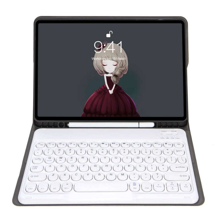 YA610B Detachable Lambskin Texture Round Keycap Bluetooth Keyboard Leather Tablet Case with Pen S...