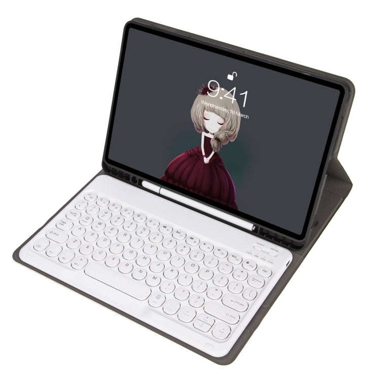 YA610B Detachable Lambskin Texture Round Keycap Bluetooth Keyboard Leather Tablet Case with Pen S...