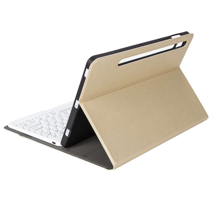 YA610B Detachable Lambskin Texture Round Keycap Bluetooth Keyboard Leather Tablet Case with Pen S...