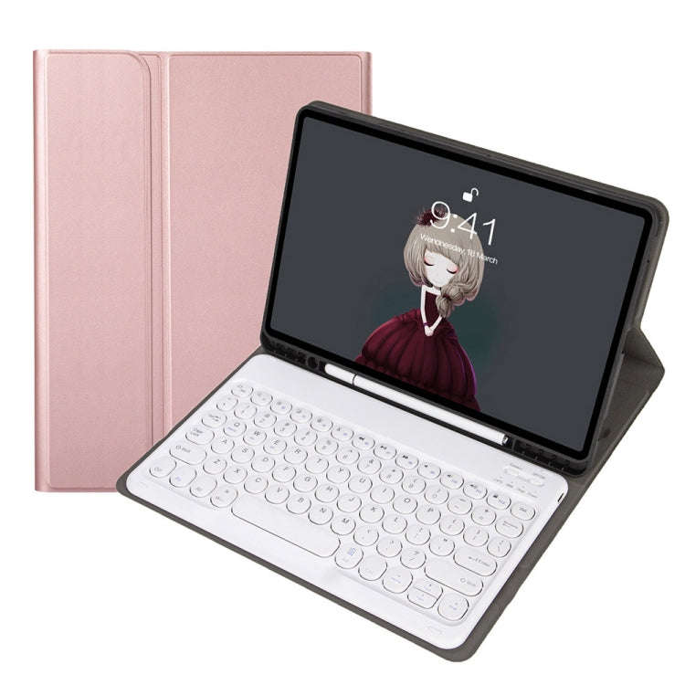 YA610B Detachable Lambskin Texture Round Keycap Bluetooth Keyboard Leather Tablet Case with Pen S...