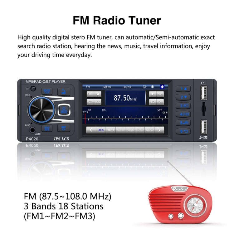 P4020 3.8 inch Universal Car Radio Receiver MP5 Player, Support FM & Bluetooth & TF Card with Rem...