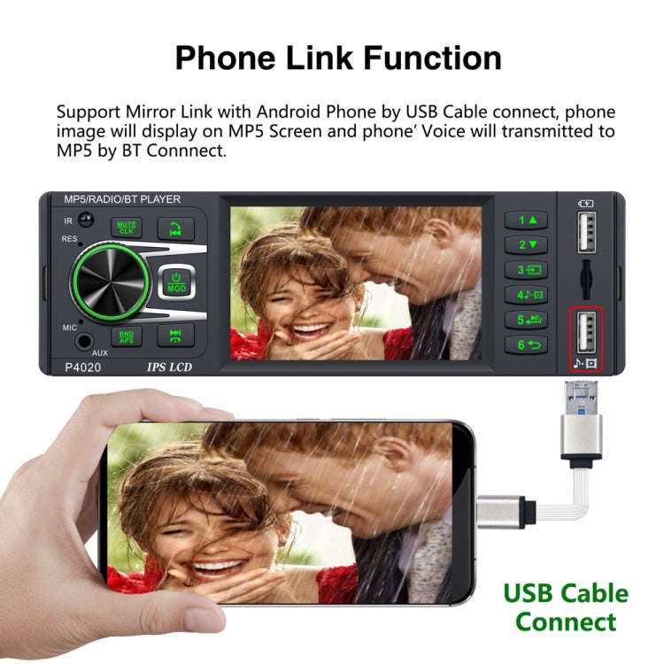 P4020 3.8 inch Universal Car Radio Receiver MP5 Player, Support FM & Bluetooth & TF Card with Rem...