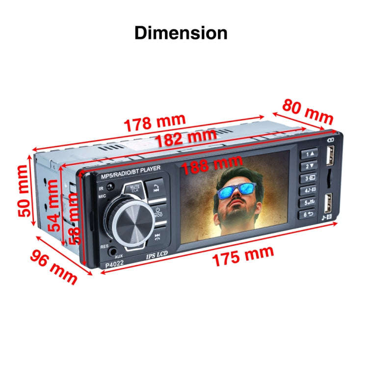 P4022 3.8 inch Universal Car Radio Receiver MP5 Player, Support FM & Bluetooth & TF Card with Rem...