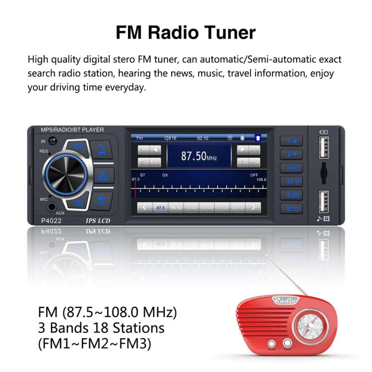 P4022 3.8 inch Universal Car Radio Receiver MP5 Player, Support FM & Bluetooth & TF Card with Rem...