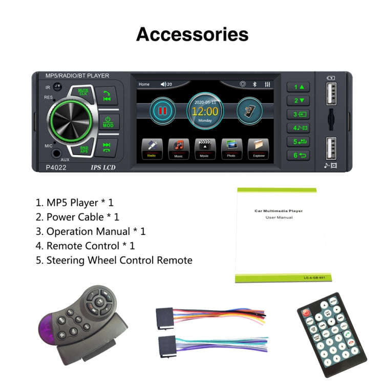 P4022 3.8 inch Universal Car Radio Receiver MP5 Player, Support FM & Bluetooth & TF Card with Rem...