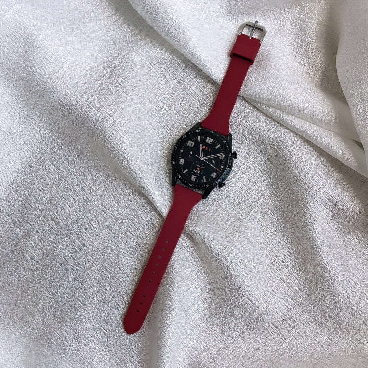 22mm T-shaped Buckle Silicone Watch Band(Wine Red)