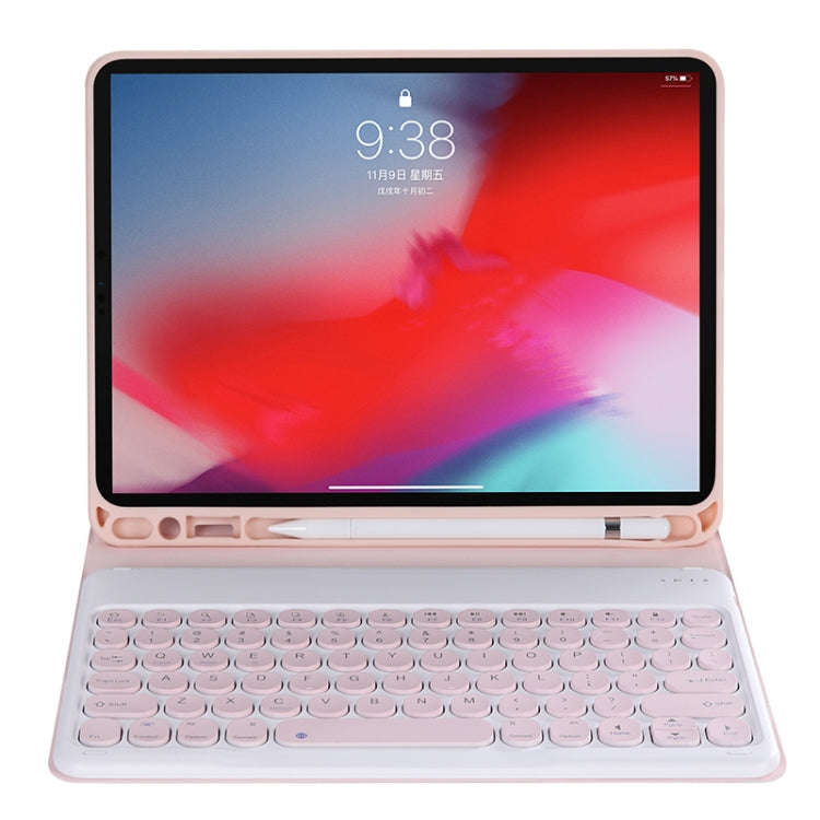 Y-C11B 2021 Detachable Candy Color Skin Texture Round Keycap Bluetooth Keyboard Leather Tablet Ca...